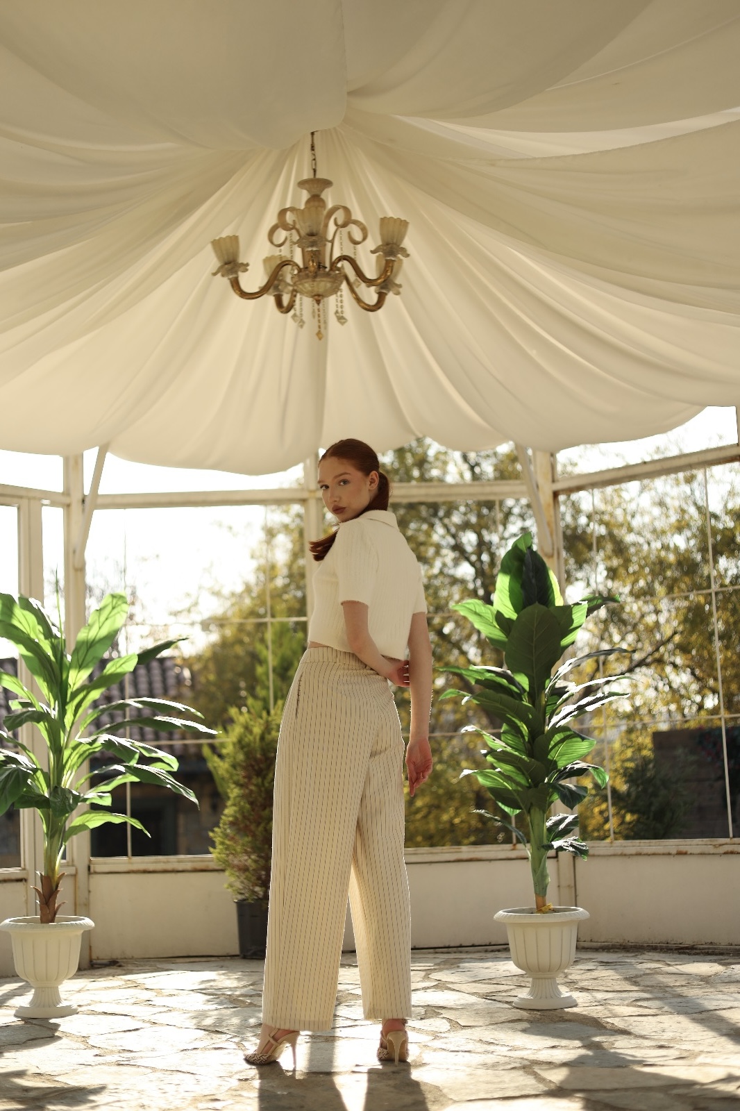 010- Kadın Çizgili Dokuma Pantolon 