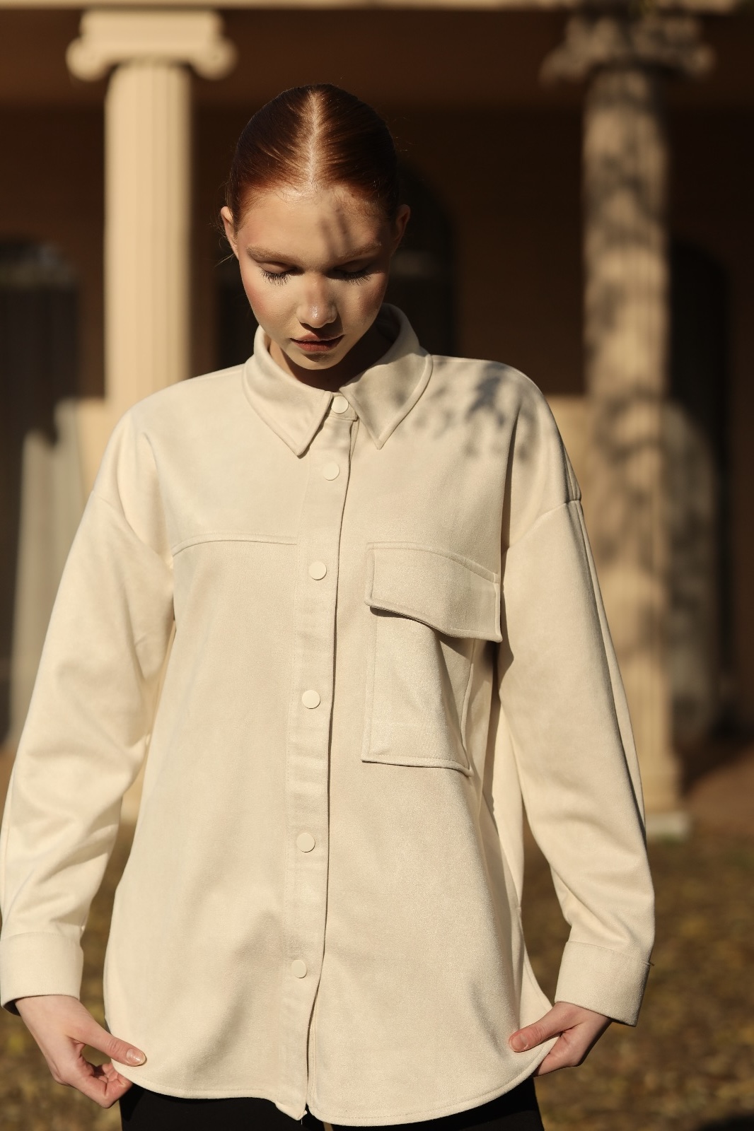 018- Kadın Tek Cepli Süet Gömlek 