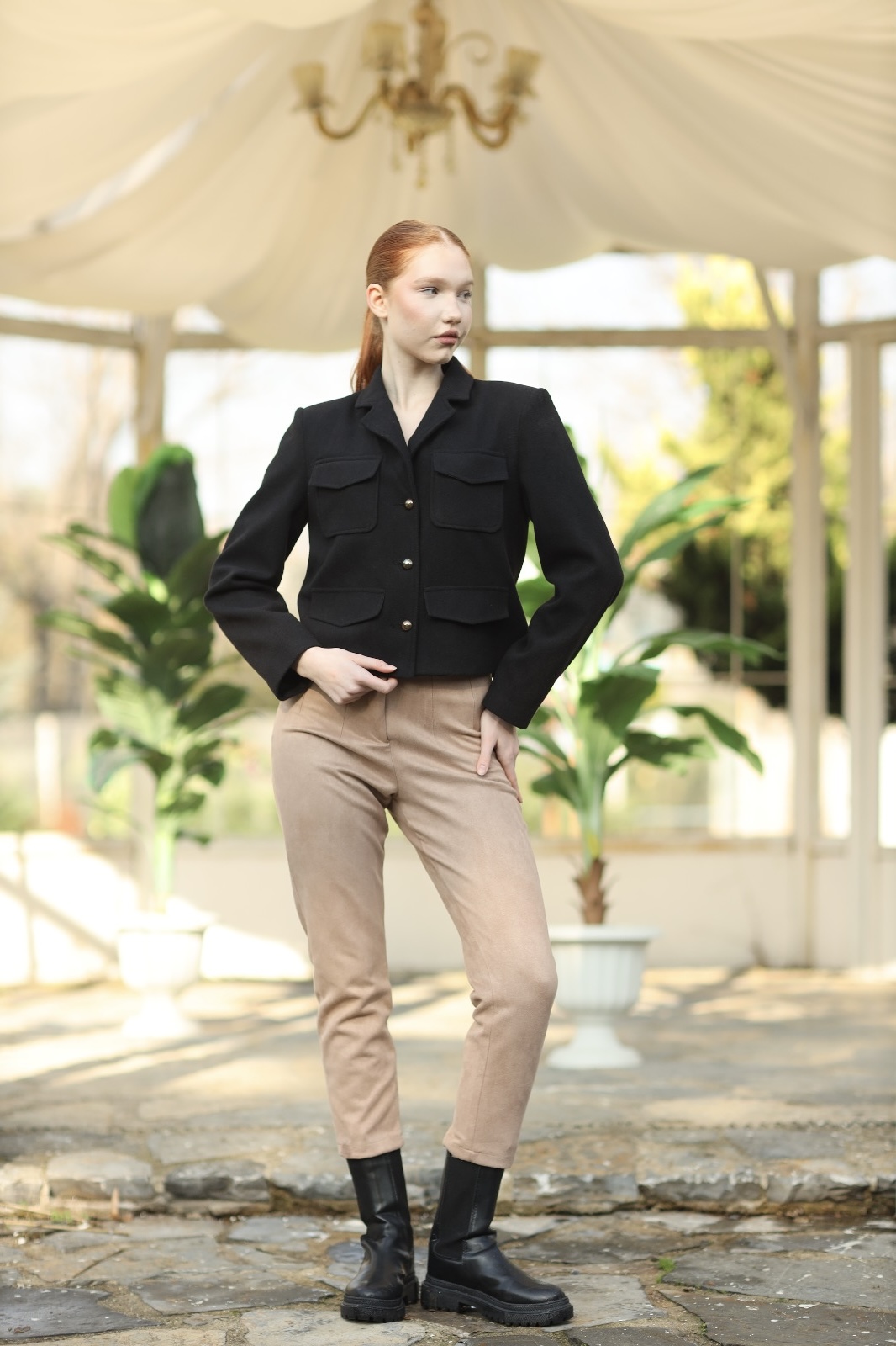 021-Kadın Çok Cepli Kaşe Ceket 