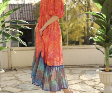 001- Kadın Desenli Uzun Elbise 