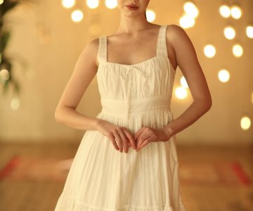 026 - Kadın Beyaz Askılı Mini Elbise 