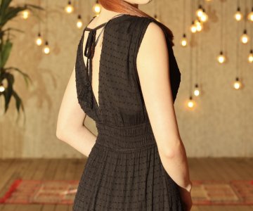 027 - Kadın Yırtmaç Detaylı Uzun Siyah Elbise