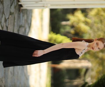 035- Kadın Çiçek Detaylı Askılı Uzun Elbise 