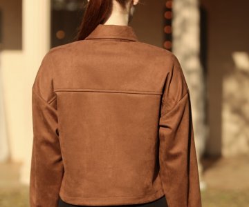 019-Kadın Taba Cep Detaylı Süet Gömlek 