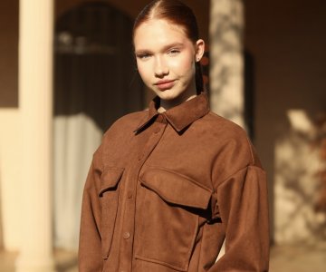 019-Kadın Taba Cep Detaylı Süet Gömlek 